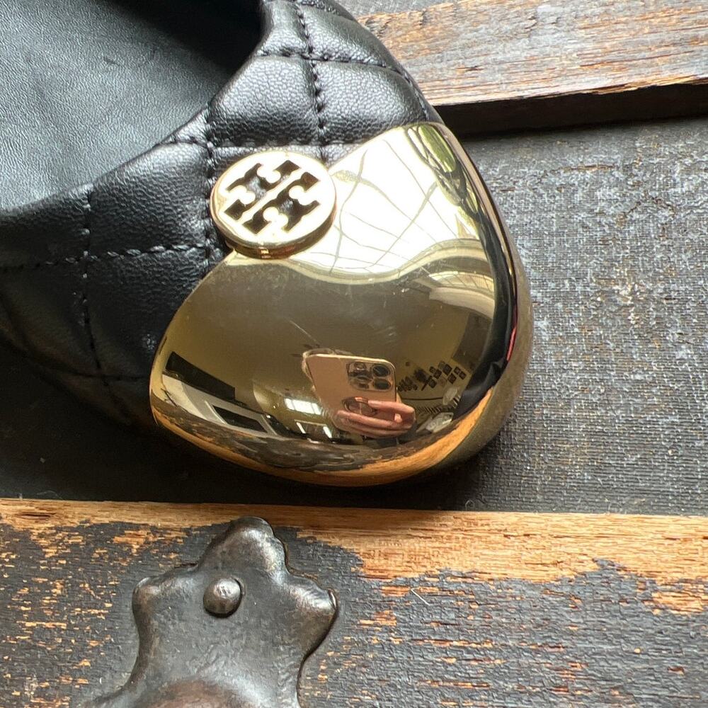Tory Burch Black & Gold Quilted Ballet Flats Women's Size 10 Old Money Luxury - Picture 11 of 11